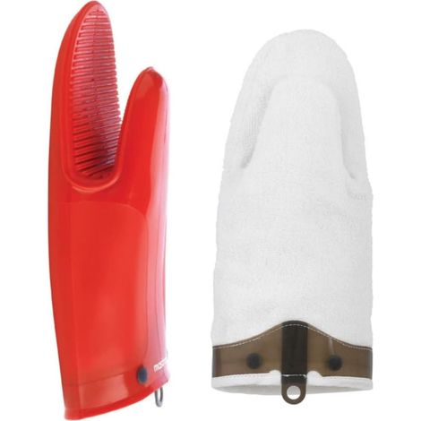 Gant De Cuisine Silicone & Coton – Gant Four Anti-Chaleur Jusqu'à 300°C – Gant Silicone Antidérapant – Étanche – Doublure Amovible Lavable – 30 cm - Rouge (1/4)