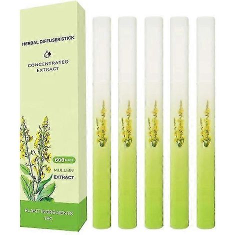 5 piècesDiffuseur d'herbes à base de molène (1 à 5x) amélioré avec des extraits de molène, de thym et de menthe pour purifier les poumons, améliorer la respiration et rafraîchir l'air ambiant.
