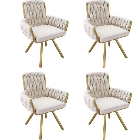 Juego de 4 sillas de comedor de terciopelo beige, giratorias e informales con cuatro patas metálicas, ideales para el hogar, la oficina, la sala de estar y el dormitorio. (1/5)