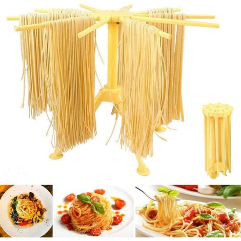 Séchoir à pâtes pliable avec 10 barreaux extensibles pouvant contenir jusqu'à 2 kg de pâtes, tasses, torchons, barre de transport (1/5)