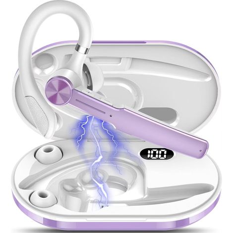 Casque Bluetooth Q19 sans fil avec crochet d'oreille, réduction du bruit, étanche, affichage numériqueViolet (1/5)