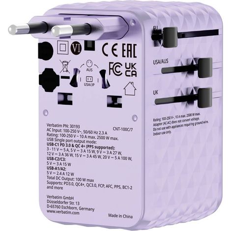 Verbatim 30193 Adaptateur de voyage Charge ’n’ Travel (1/4)