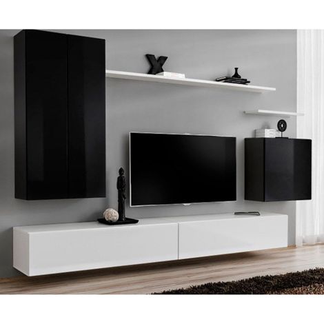 Meuble TV Mural Design "Switch II" 270cm Noir & Blanc (1/5)