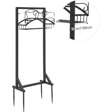 Soporte para manguera de jardín, construcción de hierro, diseño multifuncional, negro. (1/2)