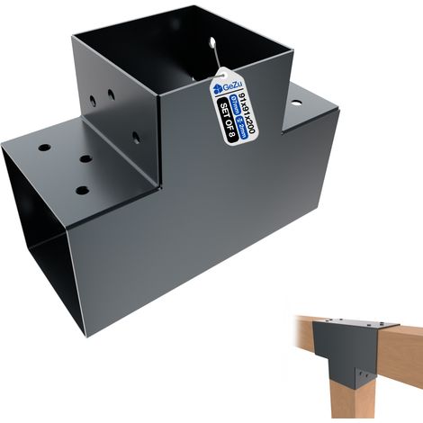 Lot de 8 Connecteur de poteau en T 91 x 91 mm – Revêtement poudre anthracite – Support d’angle robuste pour pergola et pavillon – GeZu Impex (1/5)