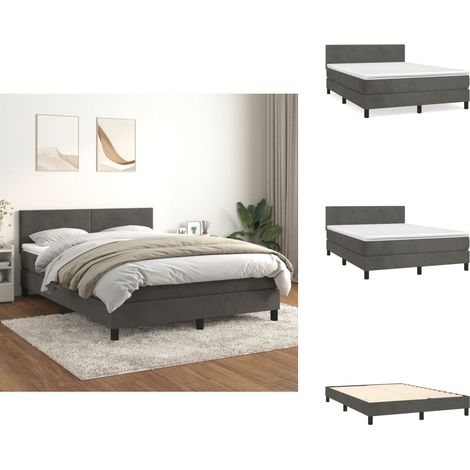 Boxspringbett mit Matratze Dunkelgrau 140x200 cm Samt - Samtbett - Boxspringbett - Doppelbett - Bettenrahmen - Luxusbett (1/5)