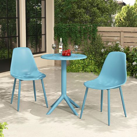 Ensemble table de jardin + 2 chaises en plastique bleu - SOLYA