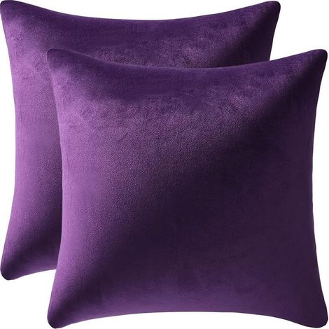Lot de 2 housses de coussin, housses de coussin en velours doux uni avec coussin carré, intérieur et extérieur, 45 x 45 cm, violet (1/5)