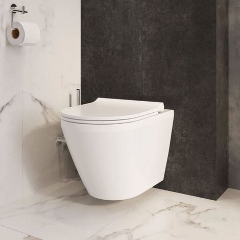 VitrA Integra Round Rimless Wall Hung Toilet with Hidden Fixations (inc Slim Seat) (1/5)