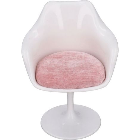 Fauteuil de bureau pour maison de poupée 1:6, pivotant avec accoudoirs, pieds ronds blancs et roses en ABS, design décontracté. (1/5)