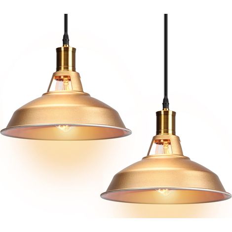 Vintage Metall Hängende Deckenleuchte Höhenverstellbar 27cm für Wohnzimmer Esszimmer,2PC Golden