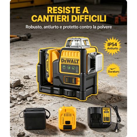 DEWALT DW089LG Livella Laser 360 Verde Autolivellante Professionale Kit Batteria + Caricabatterie per Cantiere Edile