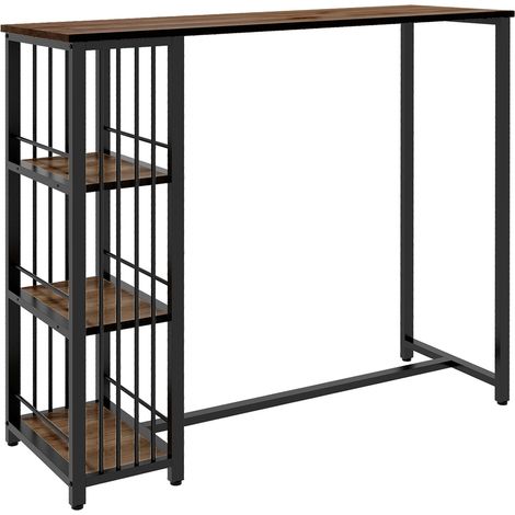 Mesa De Bar, Mesa Alta, Mesa Alta Con 3 Estantes, Barra De Bar, Mesa De Cocina Con Aspecto De Madera, Estructura De Acero, Marrón, 120 X 40 X 105 Cm