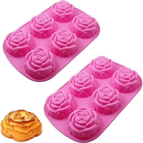 Moules Silicone Forme Fleur Rose, 2 Pièces Moule en Silicone 3D, Moules Savon Silicone Fleurs, Moules Forme Fleurs Silicone, pour Faire des Biscuits au Pouding à la Gelée au Chocolat (Rose)