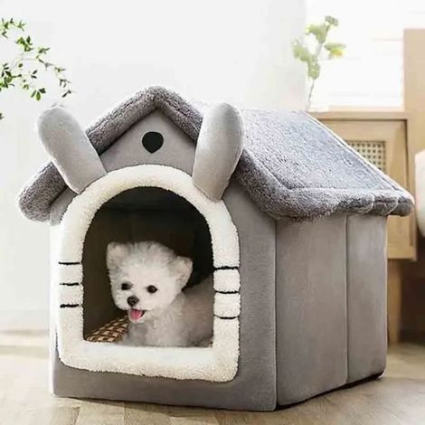 Niche d'intérieur moelleuse pour chiens et chats de petite, moyenne et grande taille, avec coussin amovible et tente pour chat -M (1/5)