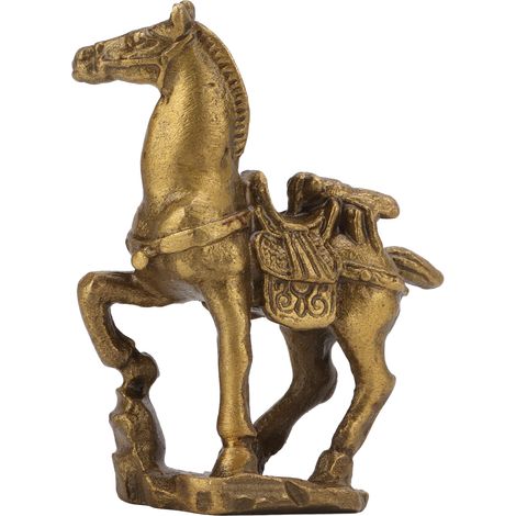 Statue en laiton en forme de cheval, sculptée manuellement, fabrication rétro, porte-bonheur, décoration de bureau (1/5)