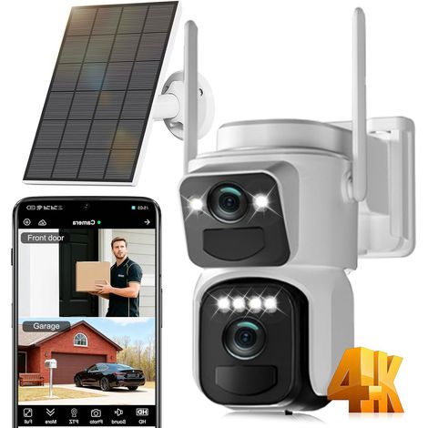 4K Camera Surveillance WiFi Exterieure sans Fil Solaire,Camera Exterieur Double Objectif avec Panneau Solaire, 360° PTZ,8MP Vision Nocturne Couleur,Audio Bidirectionnel,Sirène (1/5)