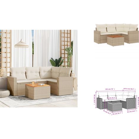 5-tlg. Garten-Sofagarnitur mit Kissen Beige Poly Rattan - Gartensorte - Gartenmöbelset - PE-Rattan Möbel - Outdoor Lounge Set - Esstischgarnitur (1/3)