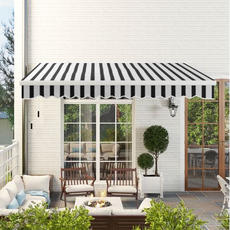 Store banne 395x245 cm blanc en aluminium avec manivelle, protection UV (1/5)