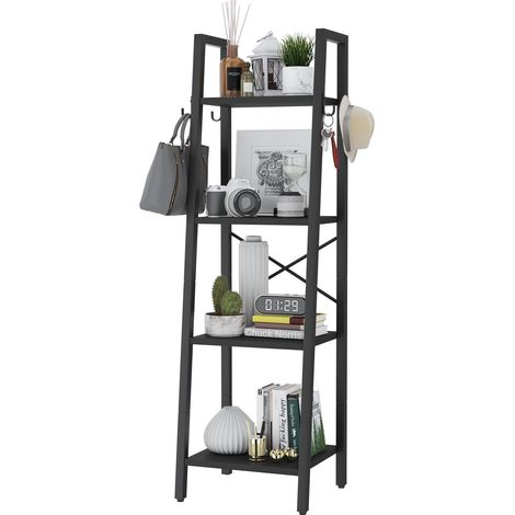 Étagère Échelle, Hauteur 125CM Bibliothèque Industrielle à 4 Niveaux, Étagère de Rangement, Étagère à Livres avec Cadre en Métal, pour Salon, Cuisine, Noir (1/5)