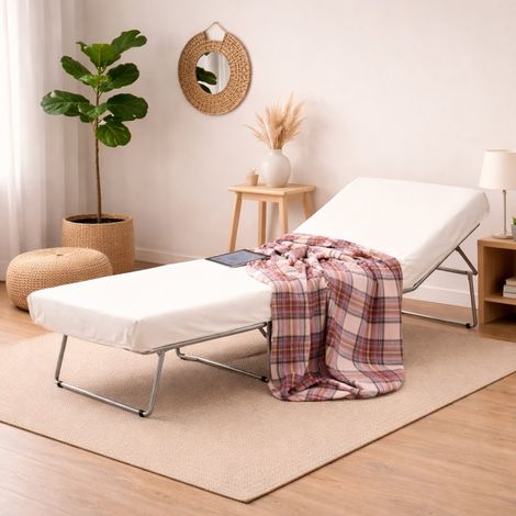 Talamo Italia Lit pliant Ancilla, Pouf convertible en lit simple, 100% Made in Italy, Pouf de salon en tissu, Cm 80x80h45, Bleu, avec emballage renforcé (1/5)