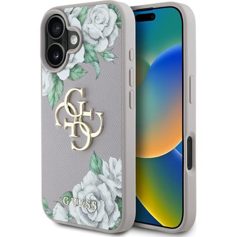 Funda Guess Grained Roses Big 4G con logo para iPhone 16, color morado. (1/5)