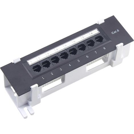 Panneau de brassage 8 ports Cat. 6, polyvalent, pour centre de données, fixation murale en plastique, pour le câblage informatique domestique. (1/5)