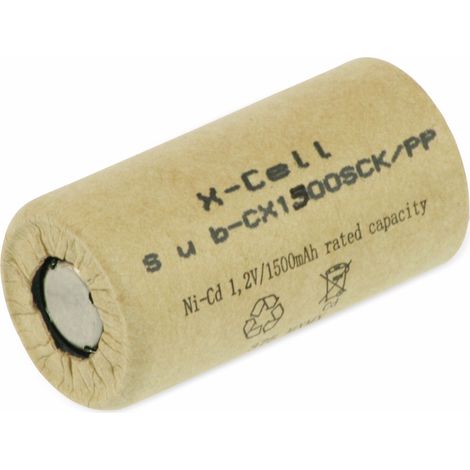 Cellule Sub-C XCELL, Ni-Cd, enveloppe en carton, 1,2V/1500mAh, 43x23mm