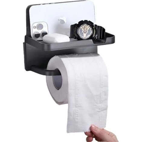 Generic Lot de 2 porte-papier toilette mural et porte-téléphone, étagère de papier toilette perforée auto-adhésivegris (1/5)