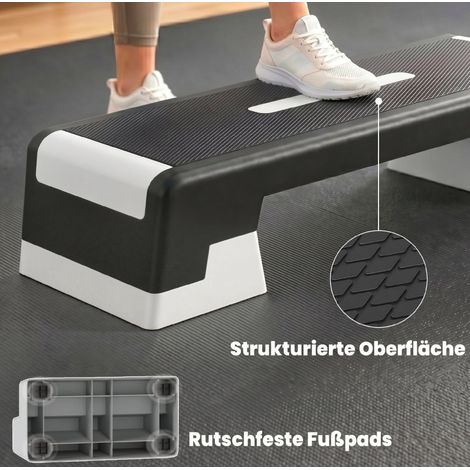 Step Aerobic réglable en hauteur avec 3 niveaux (15/20/25 cm), surface antidérapante noire et grise (1/5)