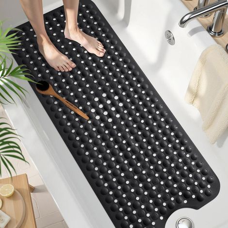 Badewannenmatte rutschfest 100x40cm, BPA-frei, schnelltrocknend, maschinenwaschbar, Schwarz (1/5)