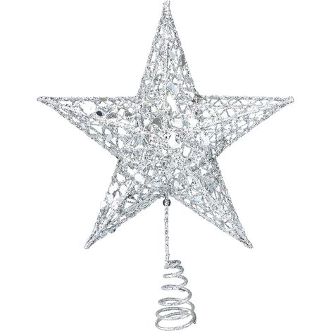 1 estrella navideña, metal brillante, cono espiral, 20 cm, para árbol de Navidad (1/5)
