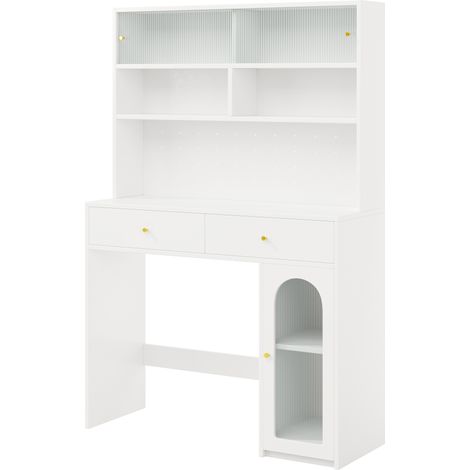 Hoher Küchenschrank in Weiß mit Arbeitsplatte, 2 Schubladen, verstellbarem Regal und Haken (1/5)