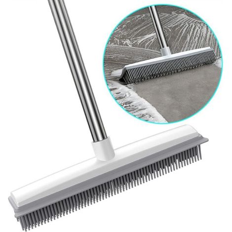 Rubber broom with adjustable long handle – Carpet brush with integrated squeegee for pet hair – Floor broom for lint, hardwood, windows, tiles (1/5)