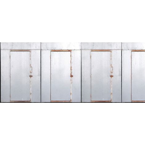 Papier peint panoramique porte en métal | Tapisserie panoramique salon style industriel | Papier peint panoramique gris - 250 x 600 cm (6 pièces) (1/2)