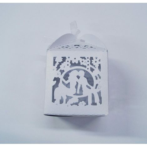 TRADE SHOP - Set 12 Pezzi Bomboniera Bomboniere Scatola Sposi Bianco 5.5x5.5x8cm Matrimonio - (1/2)