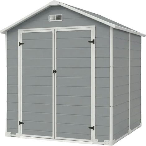 Caseta de jardín XL de resina 6x5" con ventana, doble puerta, ventilación y cierre de seguridad (1/5)