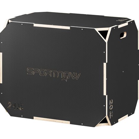 Boîte de plyométrie 3 en 1 avec poignées, bois, noir, 3 hauteurs de saut