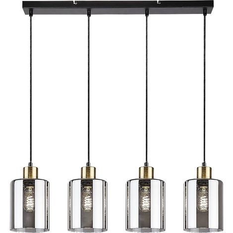 Suspension PEREZ E27 4x max.40W métal noir, verre teinté L: 65cm H: 120cm Ø13cm dimmable (1/5)
