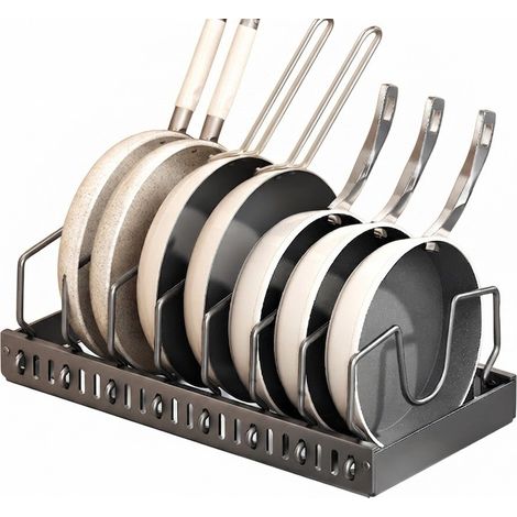 Égouttoir à casseroles coulissant, gris, organisateur de placard de cuisine réglable, égouttoir à vaisselle de comptoir, rangement pour couvercles de casseroles (1/5)