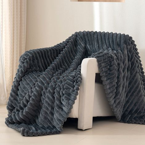 Couverture en laine confortable à motif jacquard 3D, jeté de canapé, douce et chaude, adaptée à toutes les saisons, 100 x 150 cm (Gris foncé)