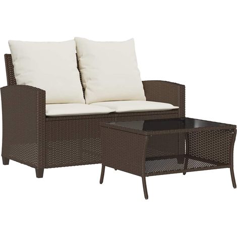 Maison Exclusive - Divano a 2 Posti con Cuscini e Tavolo Marrone Polyrattan