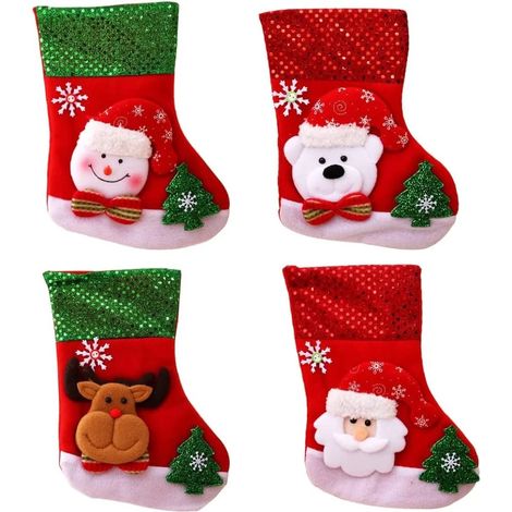 Chaussettes de Noël Hilloly, lot de 4, à suspendre, avec des chaussettes en forme de bottes de Père Noël, décoration pour sapin de Noël et maison. (1/5)