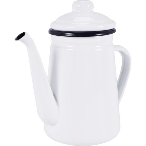 Pot à Café en éMail de 1,1L à Verser sur Le Pot à Eau en Poudre de Lait ThéIèRe pour CuisinièRe à Gaz et CuisinièRe à Induction, Blanc (1/5)