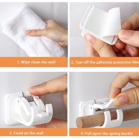Crochets Auto Adhesif - Lot de 4 - Plastique ABS - Blanc - Support Tringle à Rideaux (1/4)