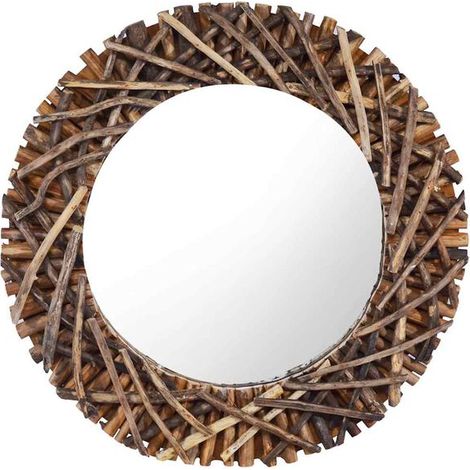 Miroir mural rond en teck de 60 cm (1/5)