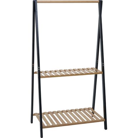 Portemanteau sur pied en bambou HWC-Q32, portemanteau, porte-vétements, étagére à chaussures, avec u