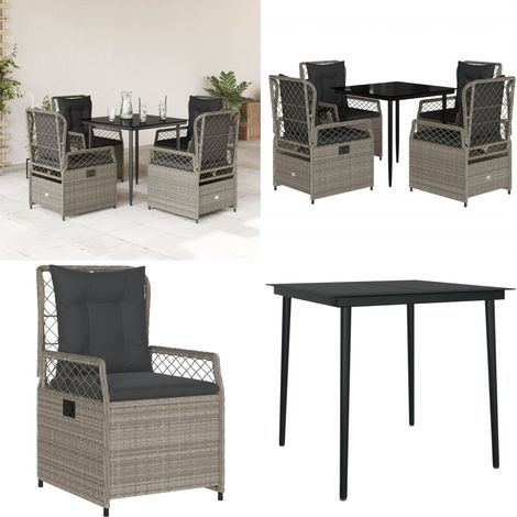 5-tlg. Garten-Essgruppe mit Kissen Hellgrau Poly Rattan - Gartentisch - Gartenstuhl (1/5)