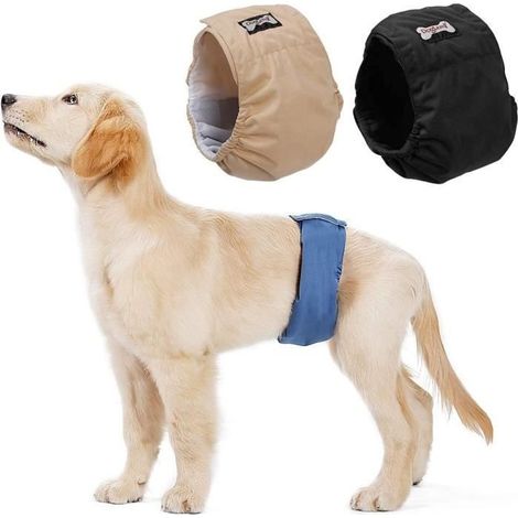 Lot de 3 couches lavables pour chiens mâles, culottes hygiéniques pour dressage des chiens, 6 tailles disponibles (L, 44-58cm) (1/4)