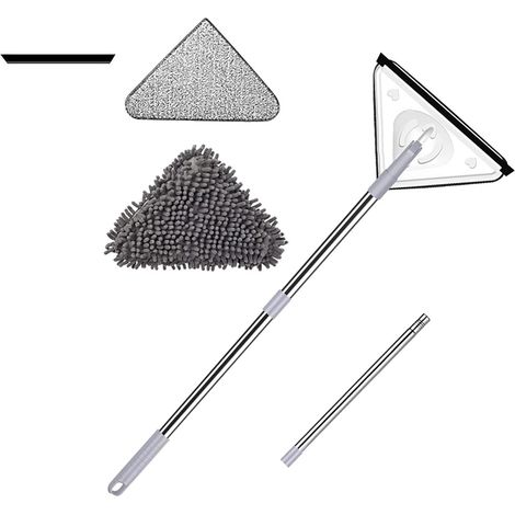 Escoba de limpieza triangular ajustable con giro de 360 grados, fregona multifunción con mango largo y cabezal raspador de repuesto.
